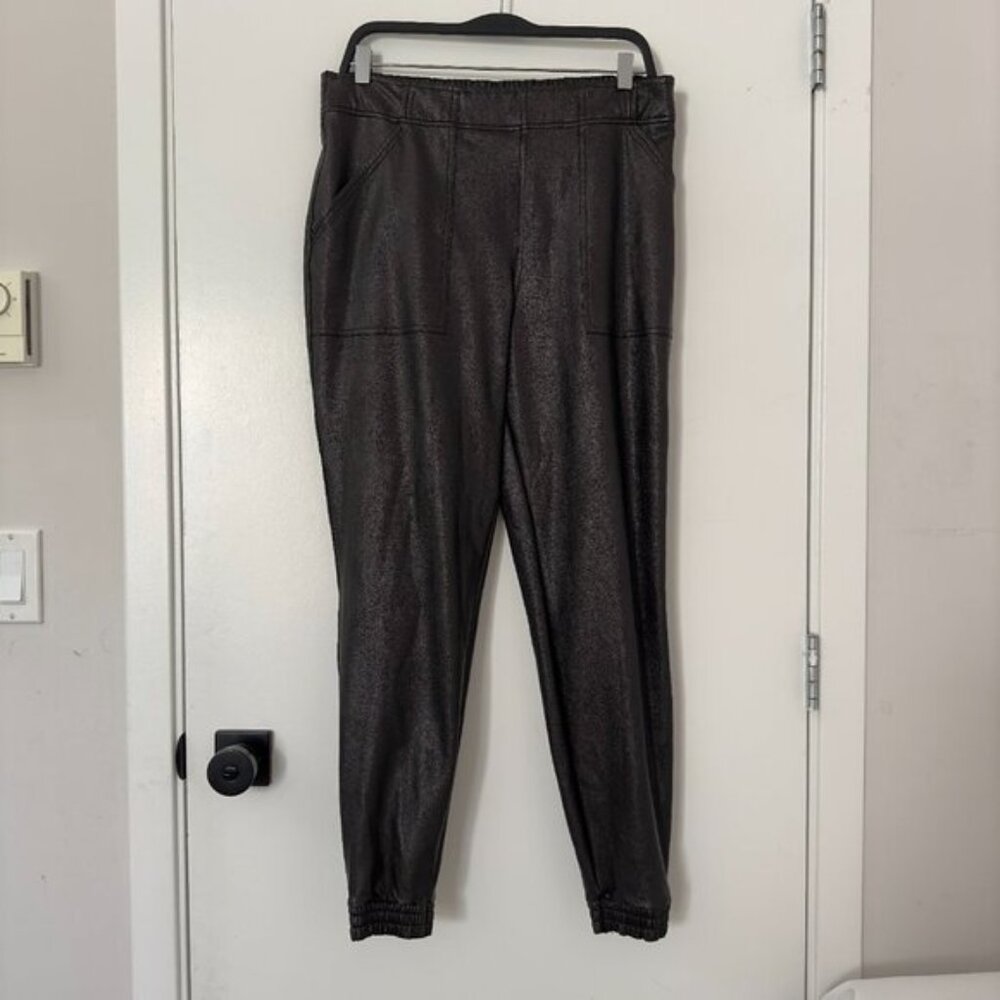 SPANX Faux Leather Jogger Pants High Waist Ruched Goth Y2K Black Women's XL - Picture 5 of 16